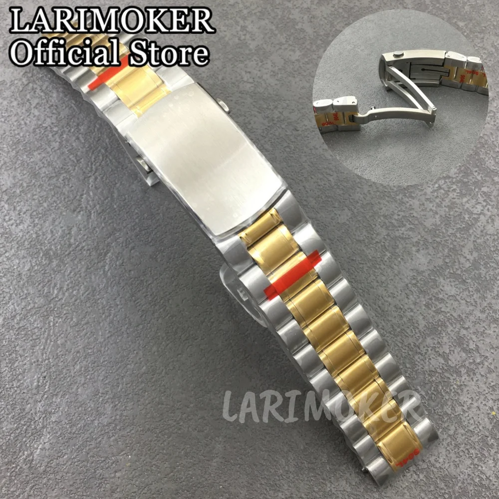 LARIMOKER Neues 20 mm Edelstahl-Uhrenarmband in zweifarbigem Gold/zweifarbigem Roségold mit Faltschließe, passend für Herren-Uhrengehäuse 40 mm VK63 – Detail 8