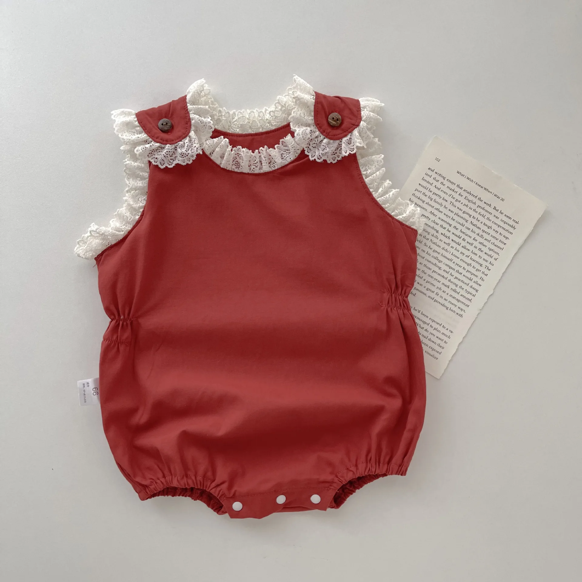 

Ins Autumn Newborn Baby Girls Bodysuit Retro Lace Ruffle Sleeveless Jumpsuit Infant Red One Piece Toddler Girl Sweet Clothes