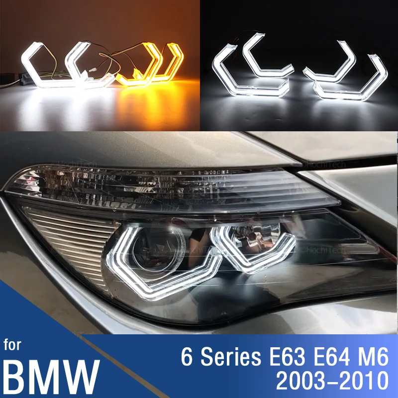 Per Bmw Serie 6 E63 E64 M6 2003-2010 White M4 Style Led Crystal Angel Eye Kit Luce Diurna Con Indicatore Di Direzione Giallo
