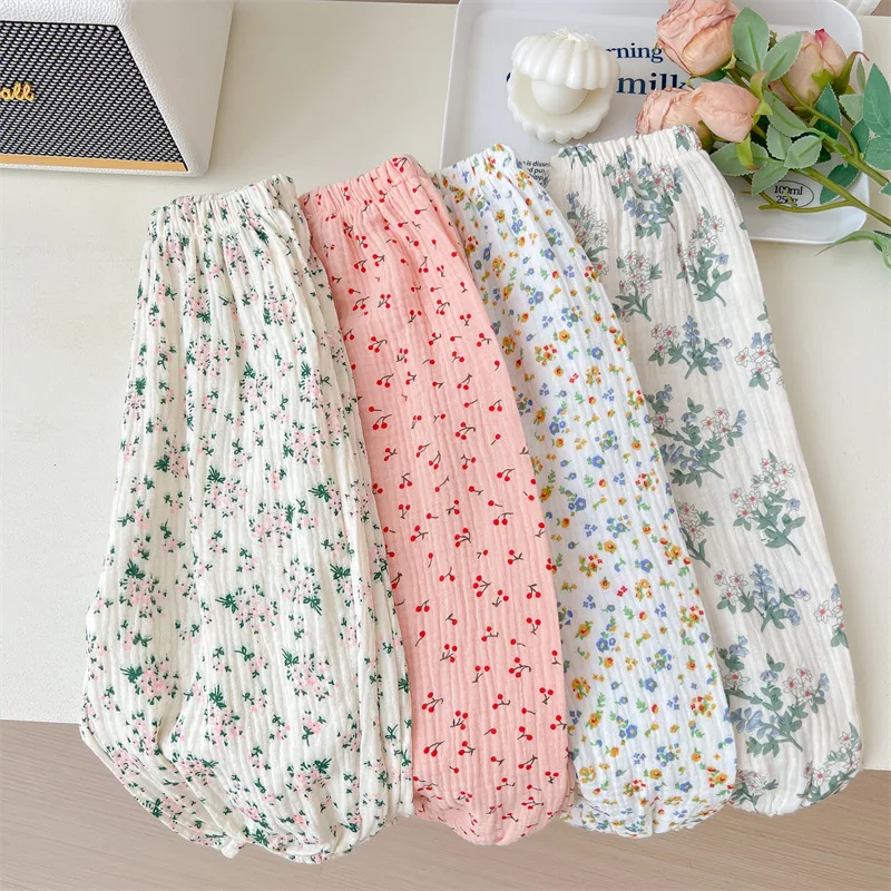 

2023 New Pants for Kids Autumn Trousers Enfant Garcon Kids Fashion Loose Floral White Baby Girls Harem Pants 18M-7T