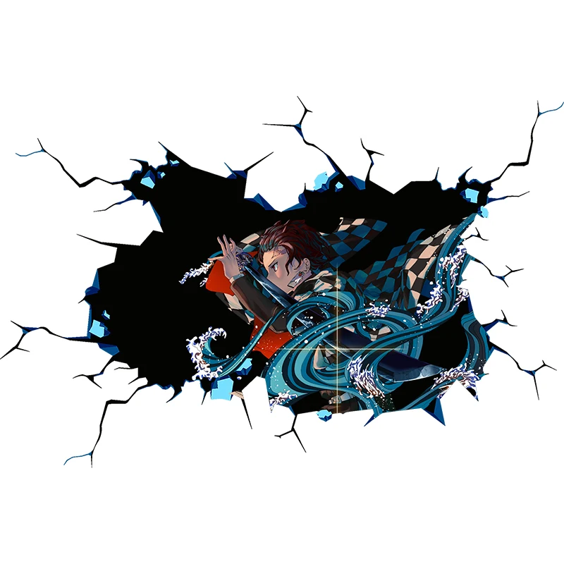 Three Ratels 3D Anime Demon Slayer Broken Wall Effect Sticker Decalcomania Sticker Paper Car Bike Moto Laptop