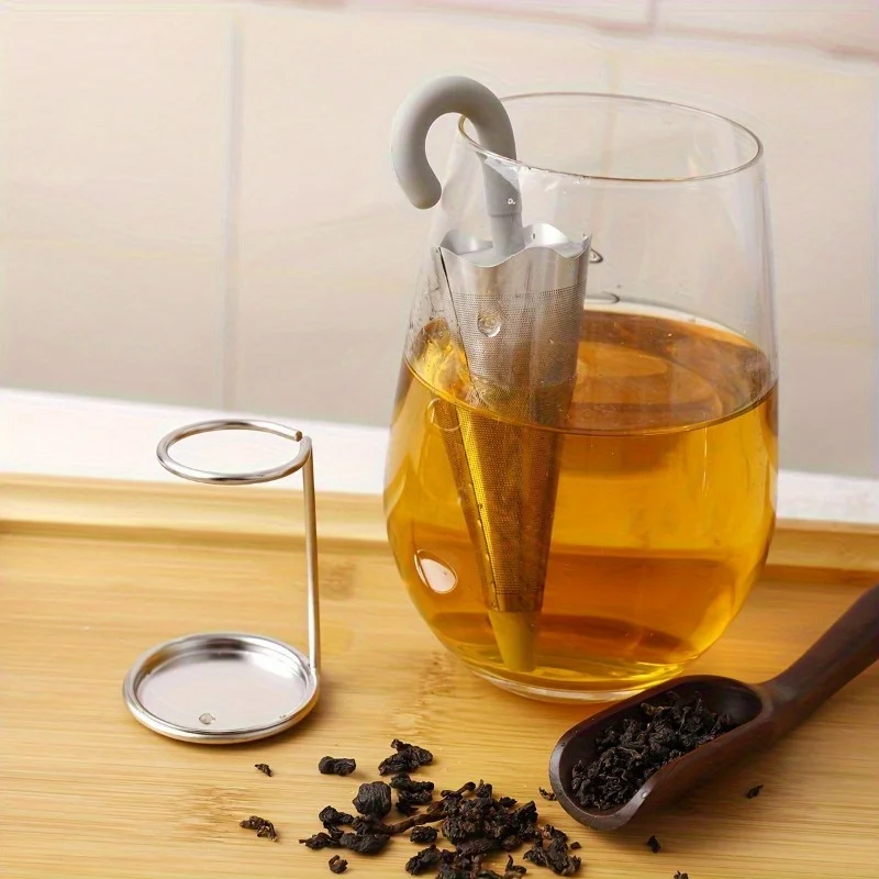 Reusable Umbrella Tea Infuser with Drip Tray – Stainless Steel Fine Mesh Tea Strainer