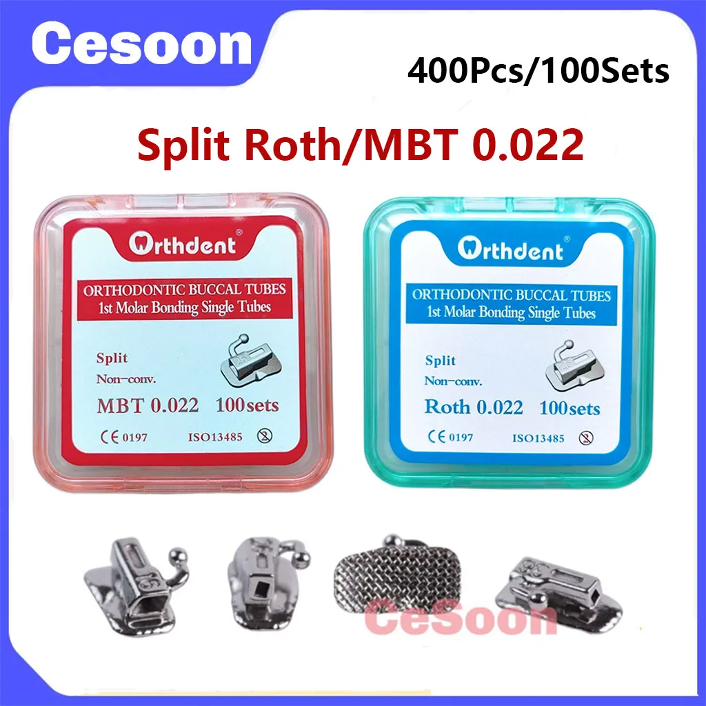100Sets/400Pcs Dental Orthodontics Buccal Tube 1st Molar Bondable Split ...
