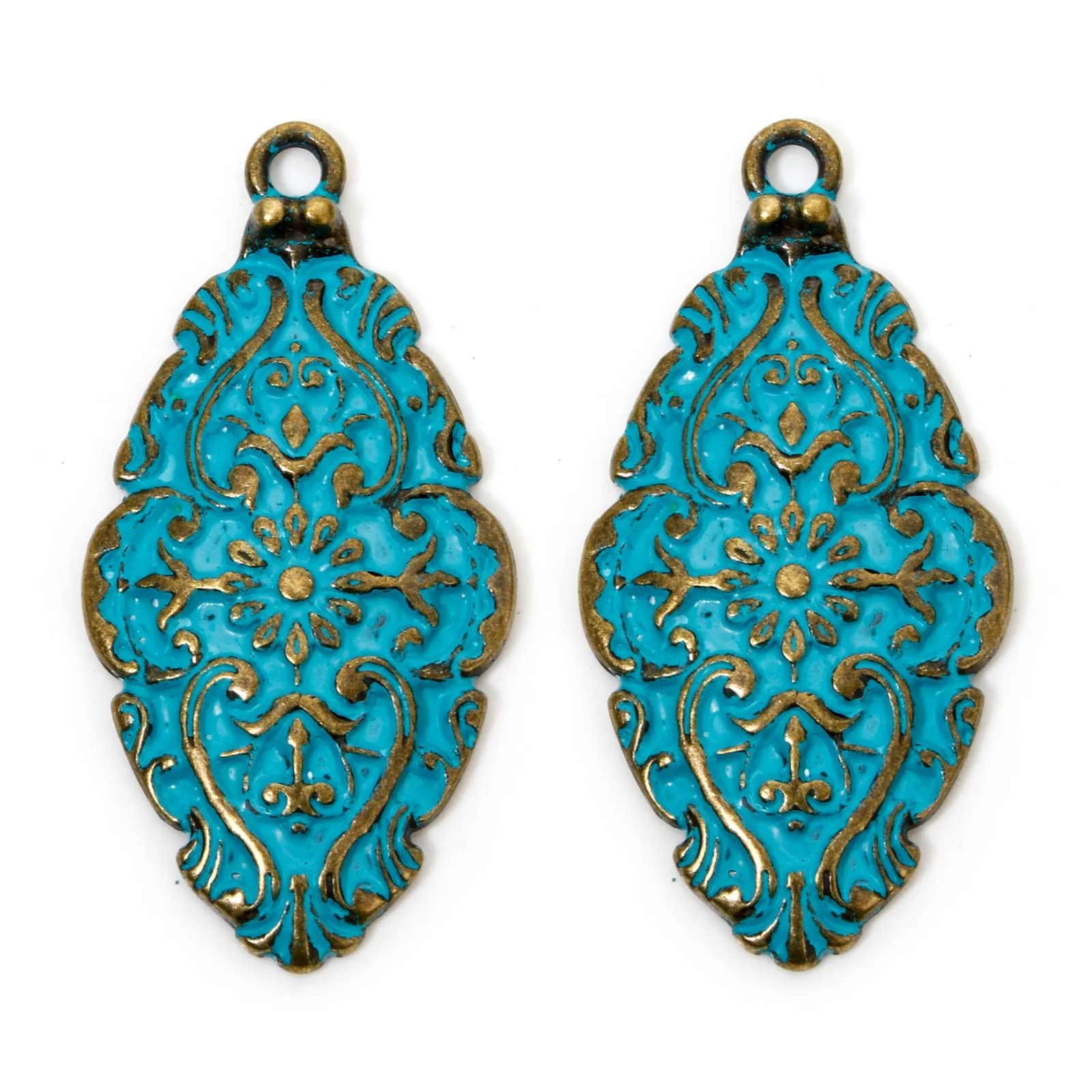 2 stücke religiöse Anhänger antike Bronze blau Kreuz Jungfrau Mary geschnitzte Muster Patina Charms für DIY Halskette Schmuck 7,6 cm x 4,4 cm – Detail 4