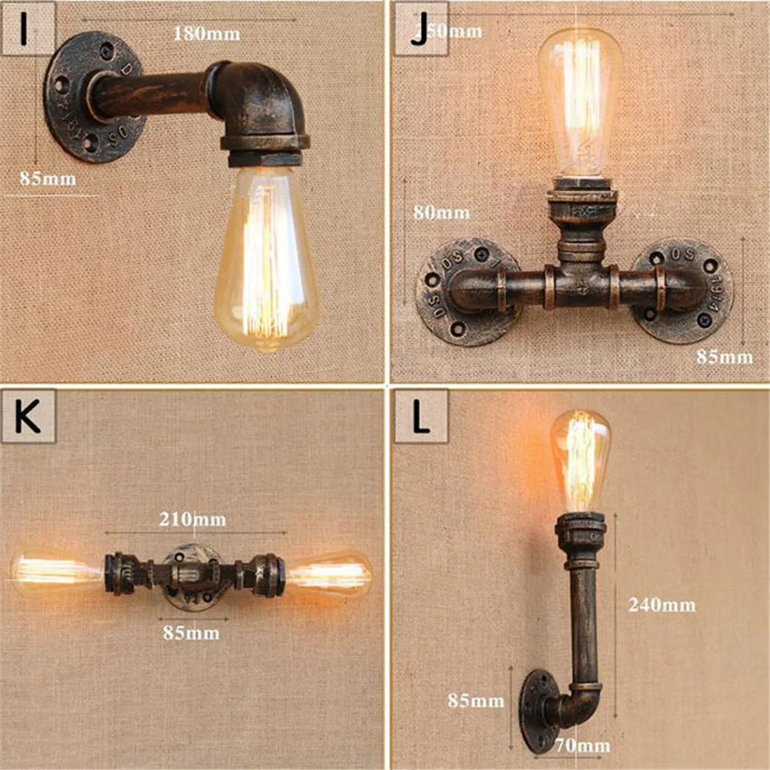LED Wall Lamp Wall Light Loft Industrial Wall Light Iron Rust Water Pipe Retro Wall Lamp Vintage E27 Sconce Lights Home Lighting Fixtures Lustres Luz