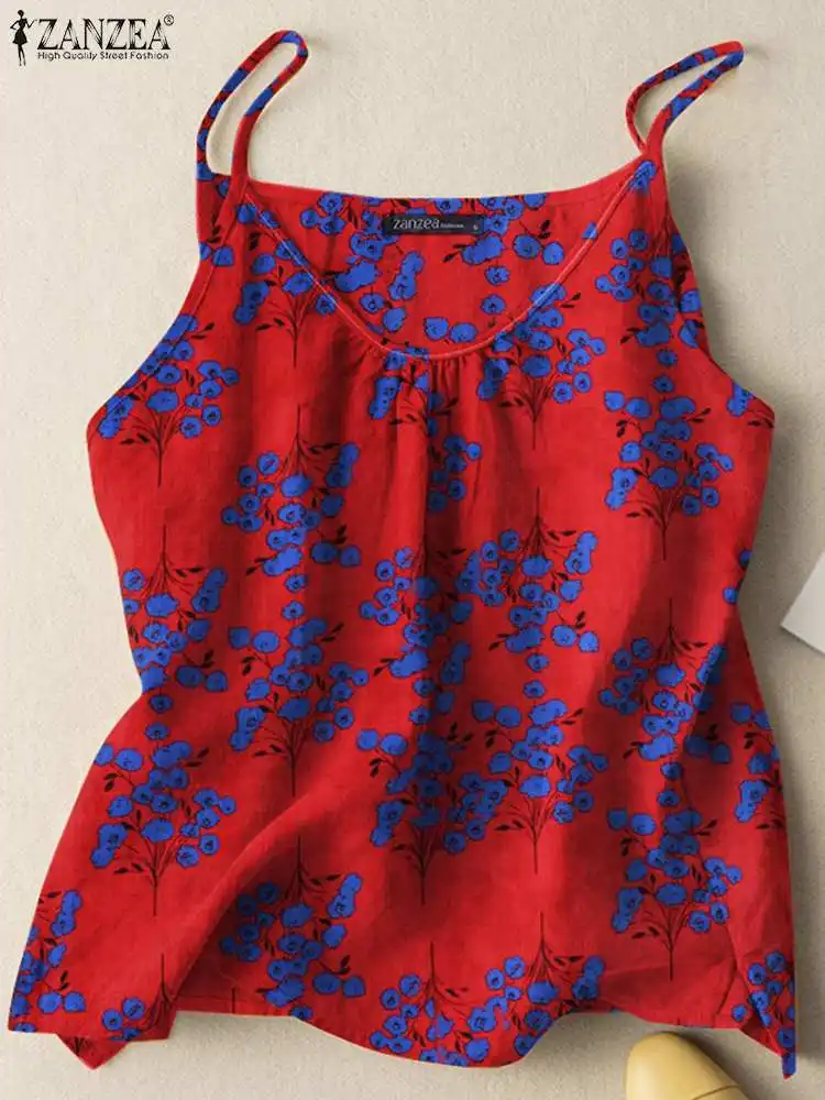 

ZANZEA Summer Casual Sleeveless Tank Tops Bohemian Floral Printed Vest Woman Fashion Loose Beach Blouse Female O-Neck Chemise
