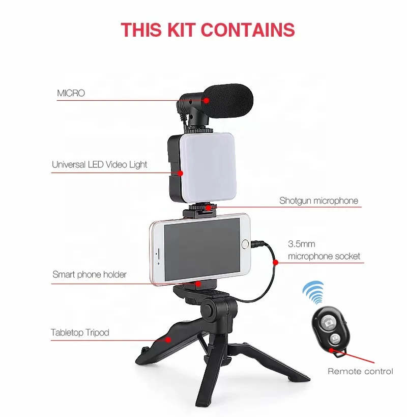 Kit Vlog pour smartphone trépied hauteur réglable, incl+orie