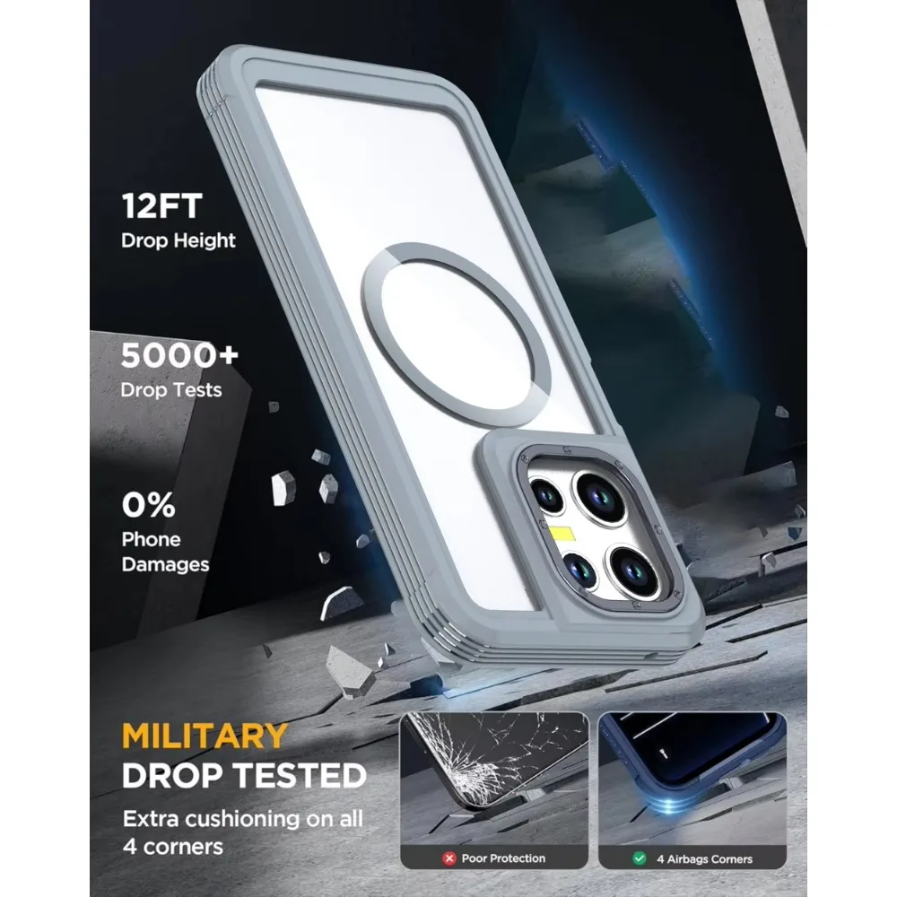 Heavy Duty 3-in-1 Magnetic Case with Anti-Shock Kickstand and Belt Clip Cover