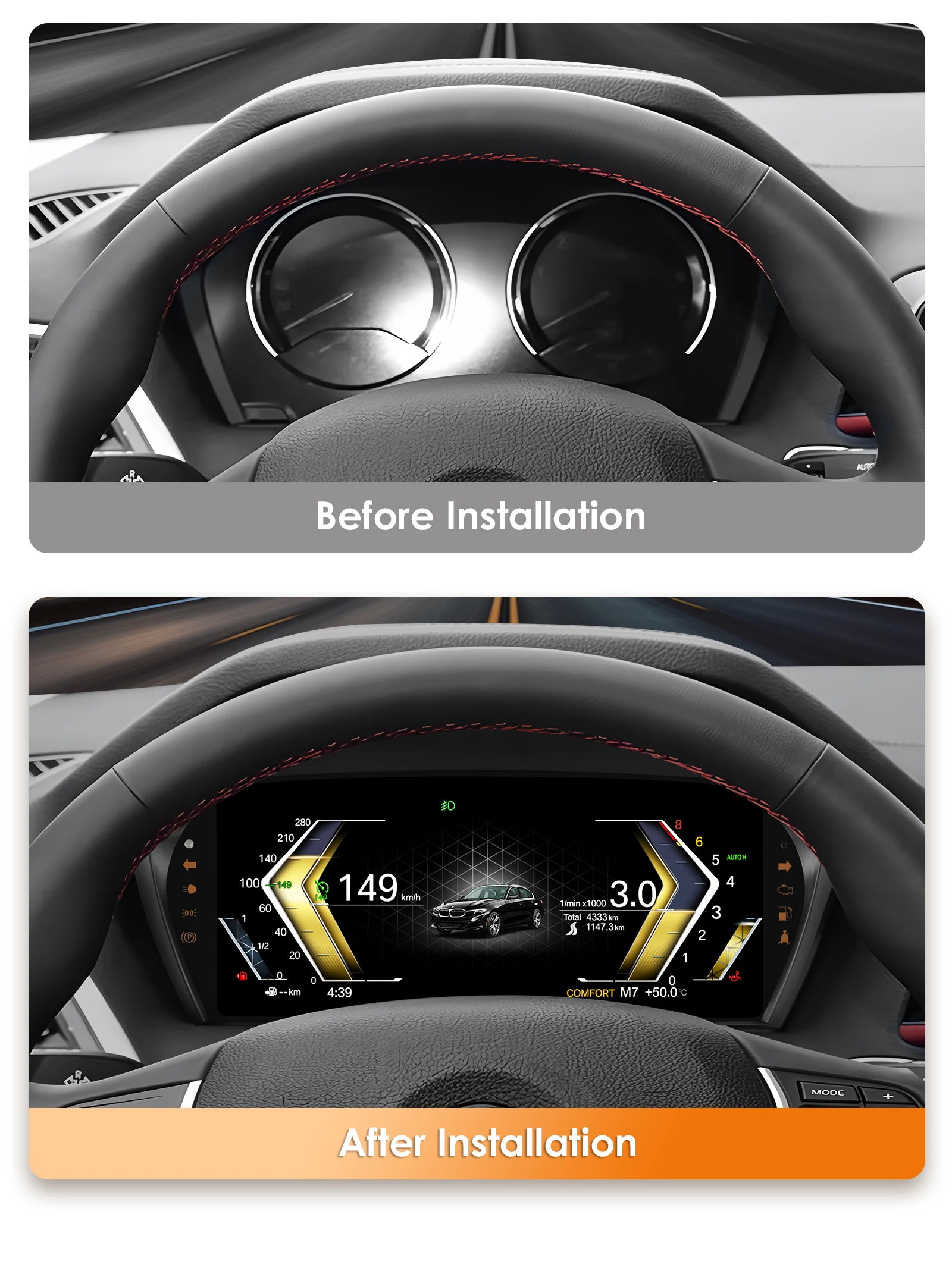 10인치 자동차 대시보드 패널 다중 내부 계기판 Ul Linux 시스템 (BMW 1/2 시리즈 F20/F52/F22/F23/F44/F45, BMW X1/X2 F48/F49/F39 용)