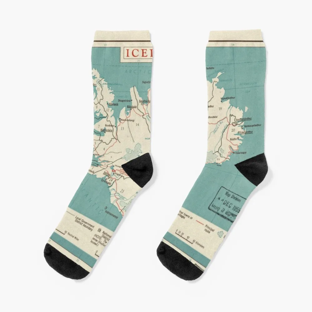 

Map of Iceland (circa 1958) Socks Thermal man winter colored Socks For Man Women's