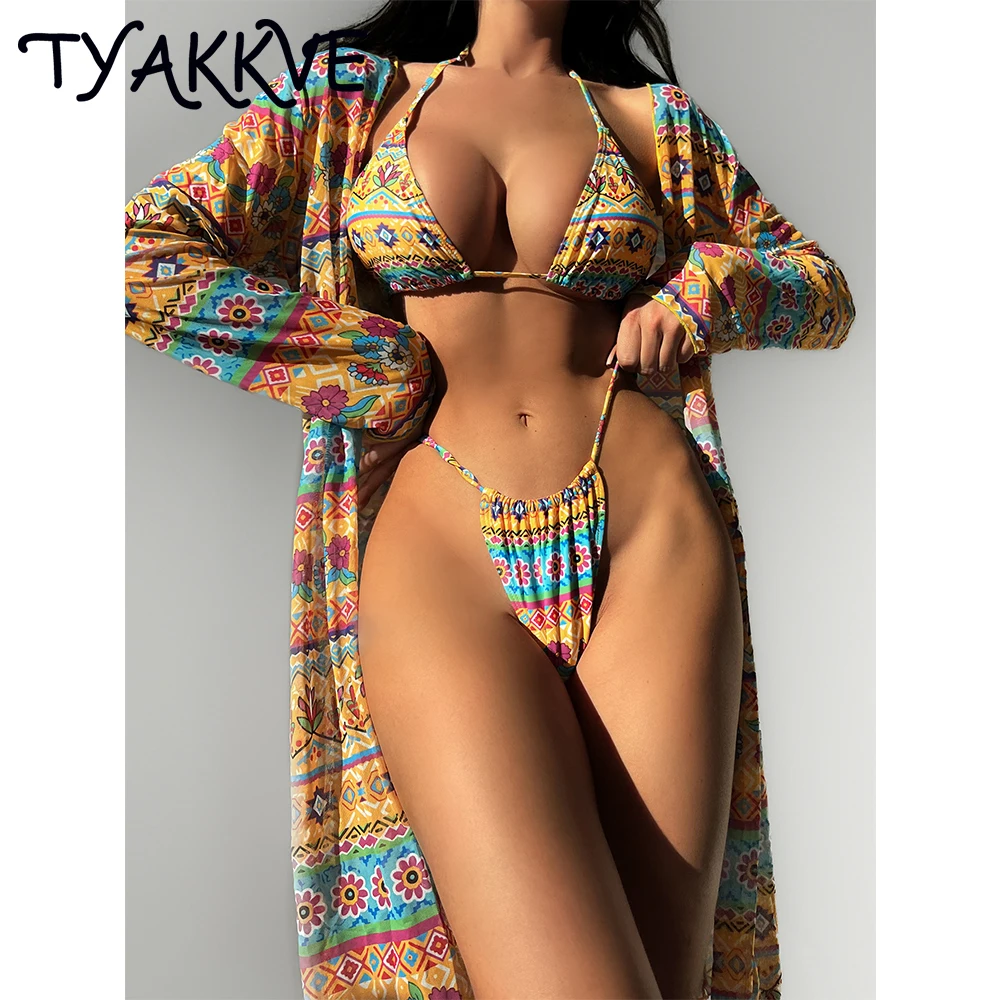 

TYAKKVE 3 Pack Bikini Swimsuit With Cover Up Pants Women Swimwear 2023 Halter Bathing Suit Bandage Bikinis Set Swimming Suit