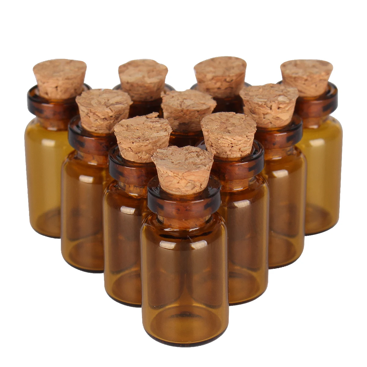 סיטונאי 50pcs 1ml אמבר מיני זכוכית בקבוקי צנצנת זעירים עם קורק פקק DIY קרפט