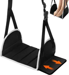Adjustable Memory Foam Airplane Foot Hammock with Removable Support Plates (Black)
