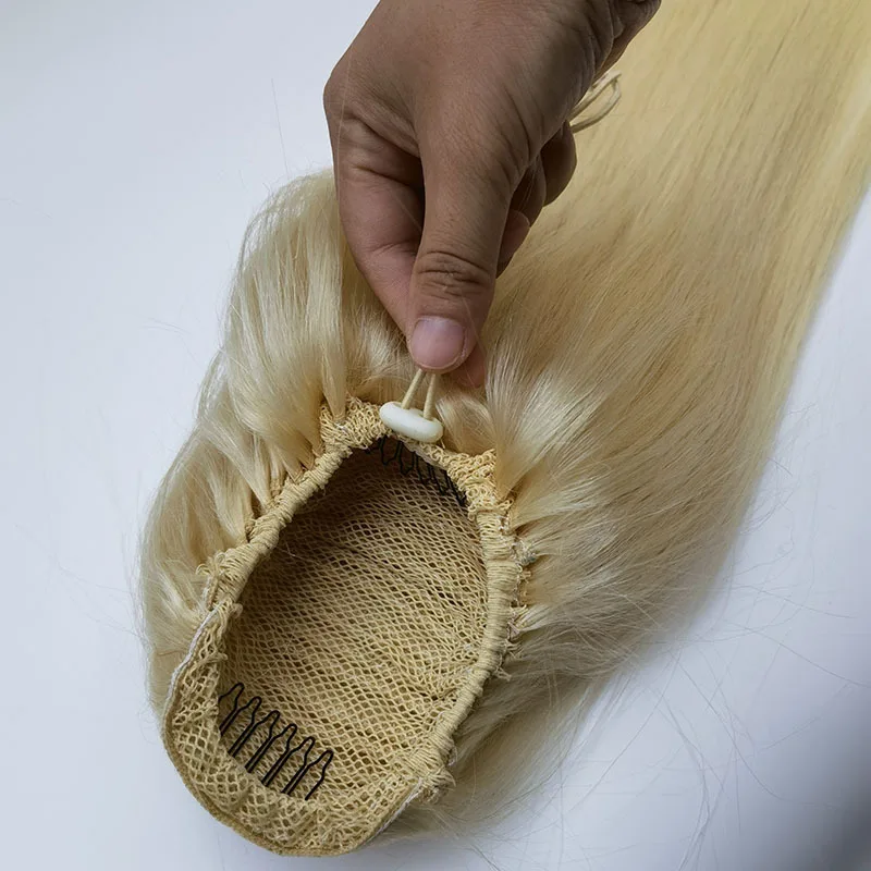 #613 Honey Blonde Straight Drawstring Ponytail Clip In Peruvian Ponytail Extension Remy Human Natural Hair Pony Tail 10-24Inch