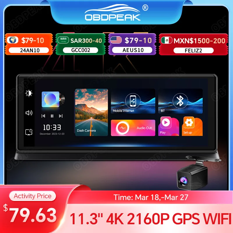 K2 프로 대시 캠, 4K 2160P DVR 카플레이 및 안드로이드 자동 GPS 내비게이션, 비디오 녹음기 대시 보드, 5G WiFi AUX, 11.3 인치 후방 카메라  Best Top5