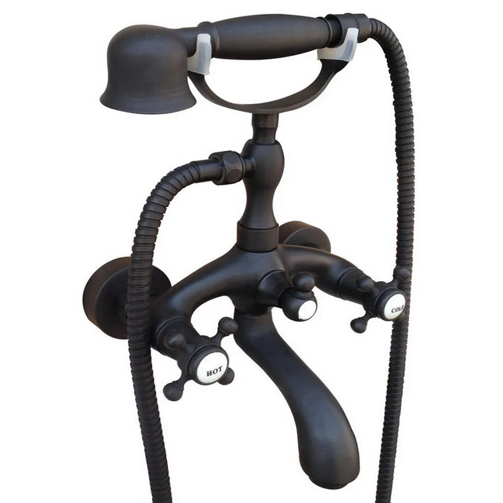 

Масло втирают Бронзовый Ванная комната ванна кран краны двойной держатель Телефон Стиль Настенный Ktf565