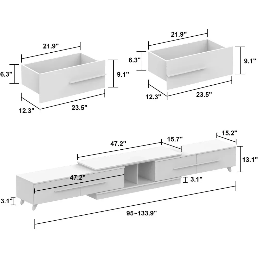 Modern TV Console Extendable Media Console, Adjustable Length, Contemporary Entertainment Center with Drawers and Legs, f 6