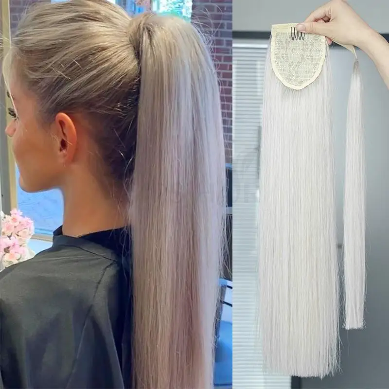 Ash Blonde Ponytail Human Hair Extensions Silver Ponytail Hair Wrap Around  High Ponytails Thick Real Natural Hair 18 20 24 inch - AliExpress