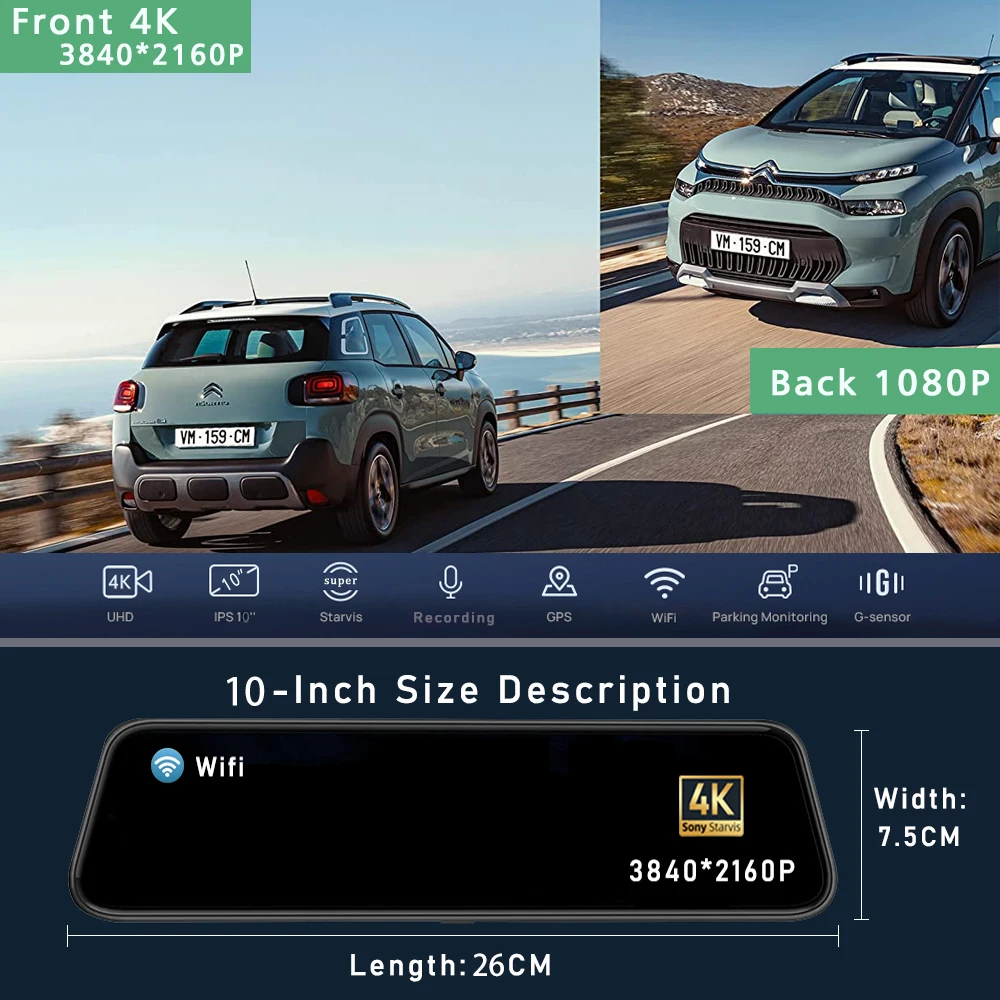 ڵ DVR    ķ, Ʈ ̷, IPS  ̺,  ī޶ , , GPS, 10 ġ, 4K, 3840x2160P