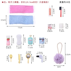 Miniature Dollhouse Bathroom Accessories Set: Hairdryer, Comb, Toothpaste, Toothbrush, Towel, Bath Ball, Shower Gel, Soap - 15 pcs  a set (Mini bath set)