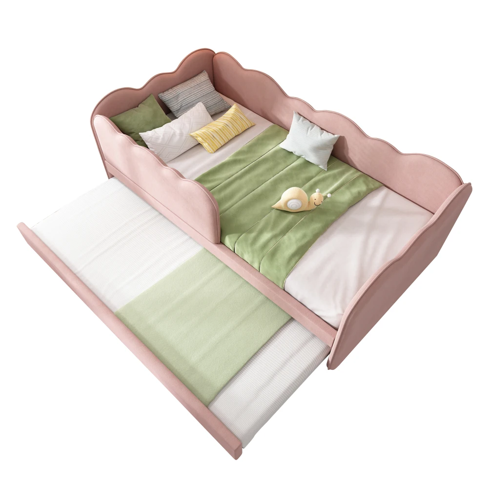 Gepolstertes Tagesbett 90x190cm, Tagesbett Schlafsofa mit ausziehbarem Bett 90x190cm, Kinderbett mit Gitter ohne Matratze – Detail 34