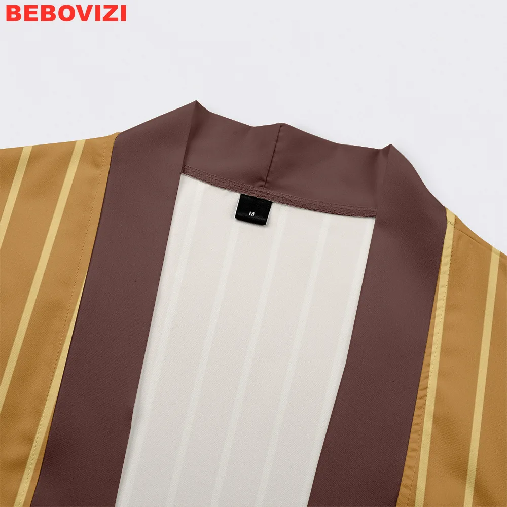 Cosplay Haori Cardigan Beach Yukata Japanese Kimono Casual Traditional Tops Orange Stripe Print Women Men