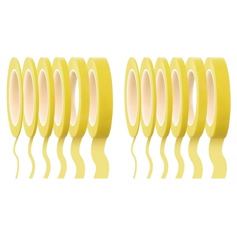 

12 Rolls Fine Line Tape 1/16,7/10,1/8,1/4,1/2,3/4 Inch X 55Yard, Fineline Masking Tape, Painters Automotive Masking Tape