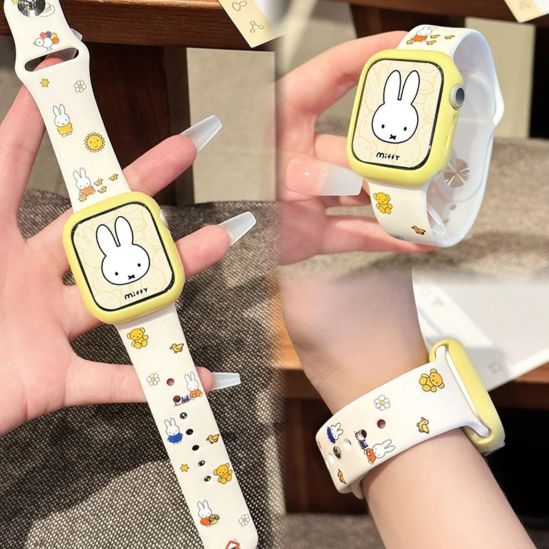 Niedliches Miffy Uhrenarmband Passend für Iwatch Ultra 11 10 9 Dopamin Silikon Gummi Uhrengehäuse Anime Zubehör Fans Perfekte Geschenke
