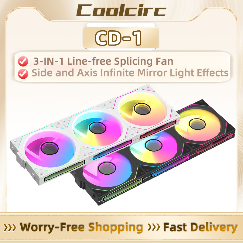 Coolcirc Free Wire-Splicing 120mm 4-pin PWM/3-pin ARGB Fan 800-1800RPM Gaming PC Cooling Kit for Chassis & Water Cooling Systems