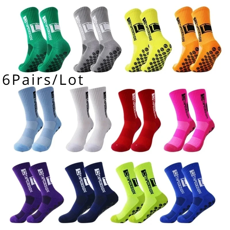

2024 New ANTI SLIP Tapedesign Football Socks Mid Calf Non-Slip Soccer Sport Cycling Sports Mens Sock for Womens 6Pairs/Lot