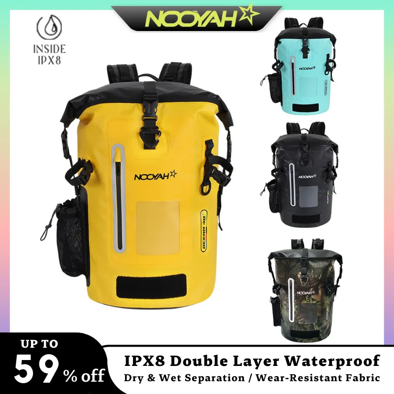 

NOOYAH Waterproof Dry Bag IPX8 Roll-Top Closure Waterproof Backpack Fishing Bag Double Layer Rucksack Outdoor Sport Dry Backpack