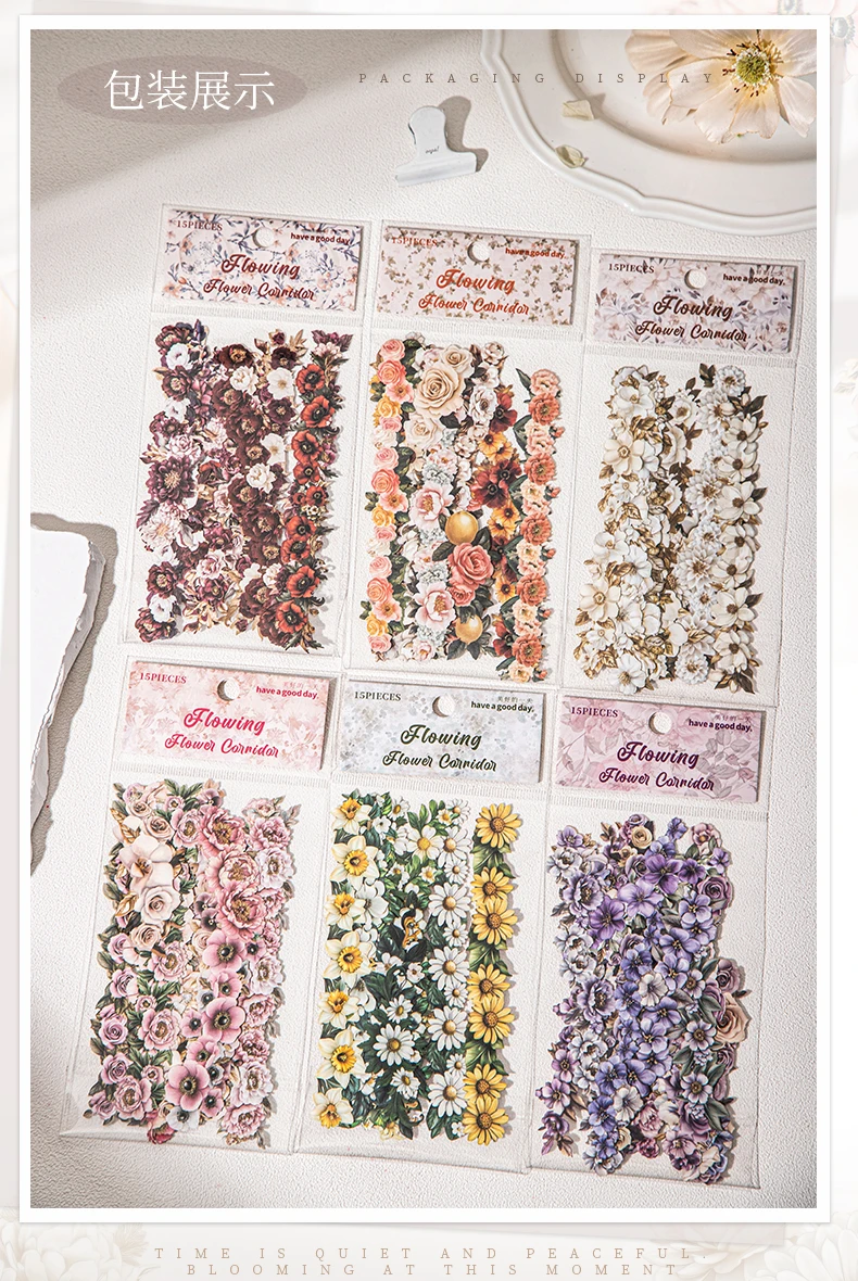 15 Stück lange Streifen-Blumen-Aufkleber, Pflanzenlandschaft, kreativer Klebstoff, DIY, handgefertigt, Collage, Junk-Journal, Scrapbook-Zubehör – Detail 8