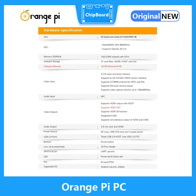 Orange Pi PC 1GB H3 Quad-Core Support Android,Ubuntu,Debian Image Single Board Computer
