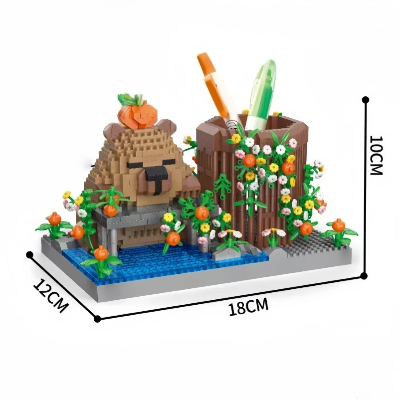 KNEW BUILT Capybara Stifthalter Micro Mini Baustein Spielzeug-Festival Geschenk für Kinder, Studentenbedarf, Schreibtischdekoration, einfache Montage – Detail 3