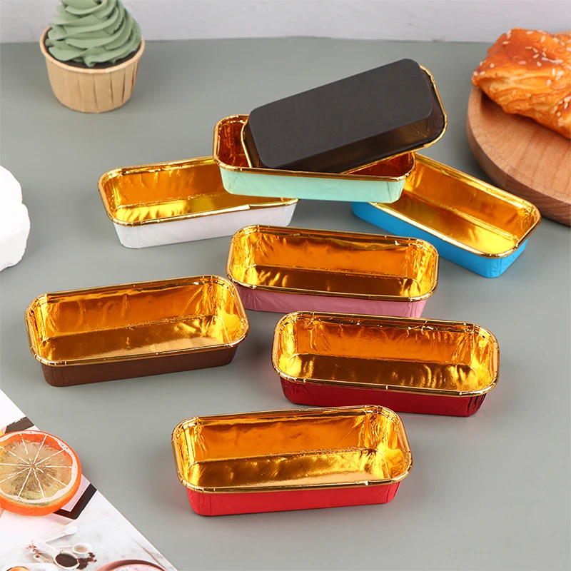 50Pcs Rectangular Cake Cup Aluminum Foil Crimping Baking Cups Heat  Resistant Cupcake Liner Molds Dessert Cake Box Cup