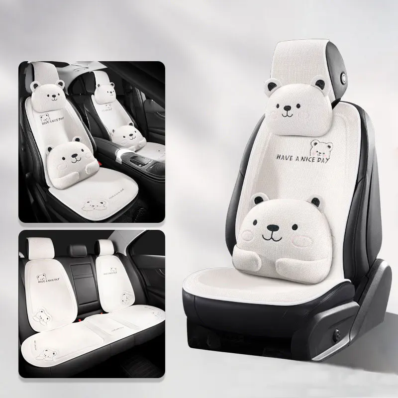 

Ma Cartoon Car Seat Cushion Four Seasons Universal 3D Bear Embroidery Breathable Car Seat Protective Cover Spare Parts