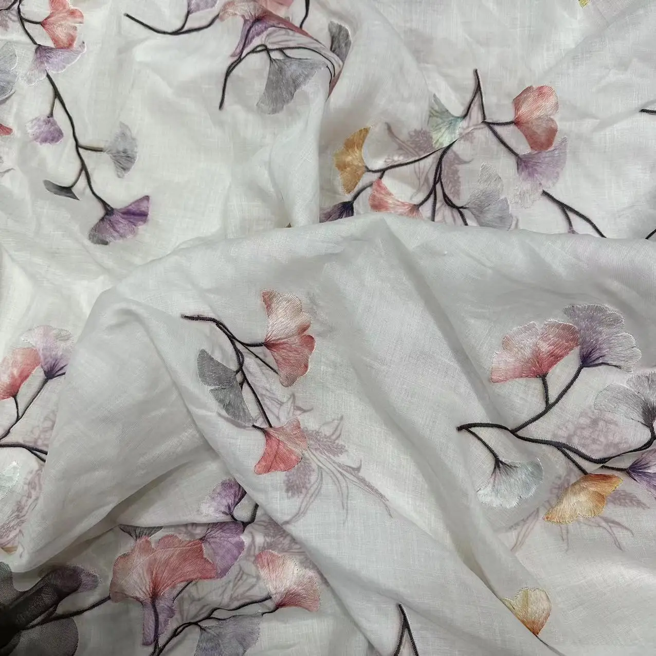 

Chinese Fabric Printed Embroidered Ramie Cloth Vintage Dress Robe Material 1 Meter