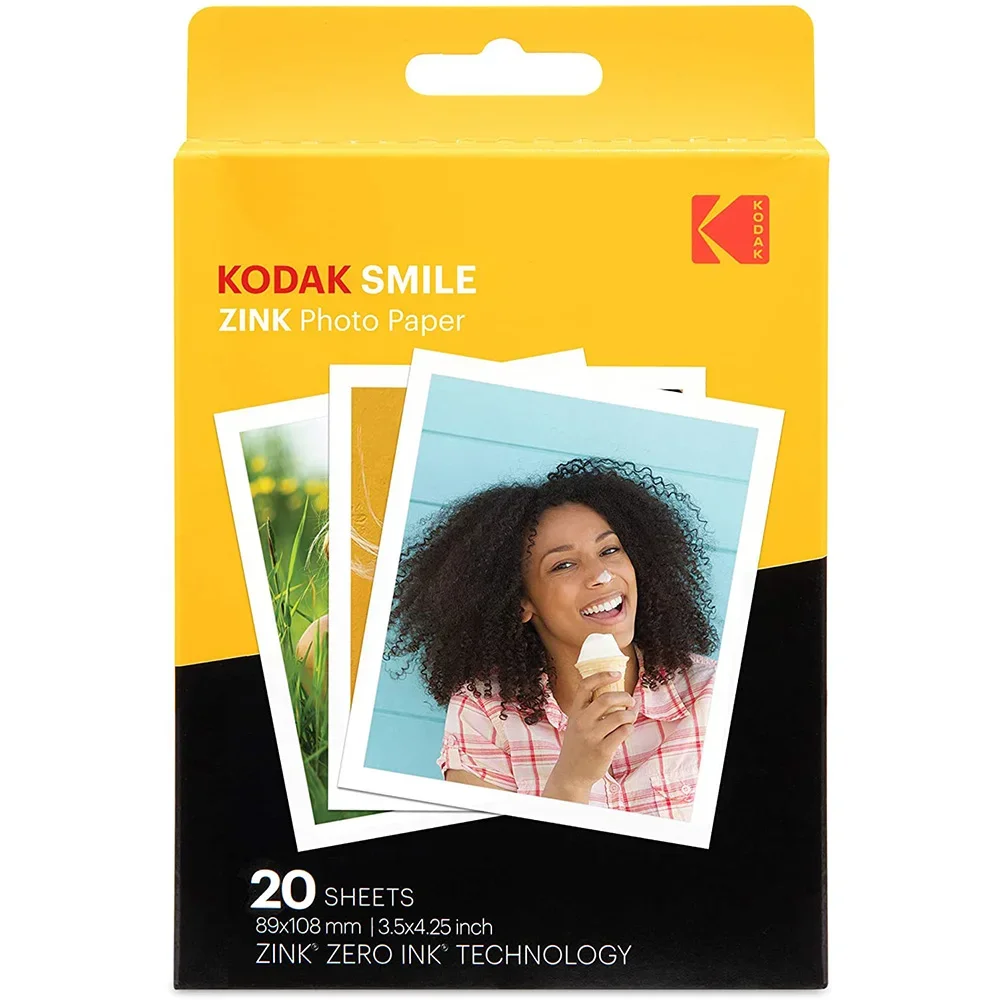 Carta fotografica Kodak 3.5x4.25 pollici Premium Zink Print (20 fogli)  compatibile con Kodak Smile Classic Instant Camera