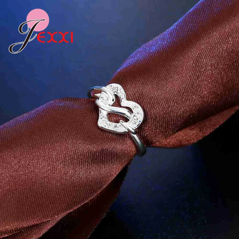 Silver Heart Ring Nice Band Rings For Girlfriend One Love Heart With Spiral 925 Sterling Silver Rings Setting White Crystals Women Party silver heart ring silver rings silver ring