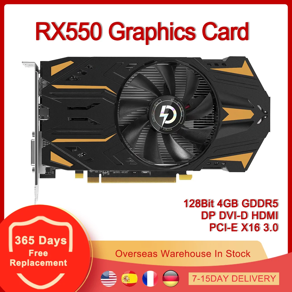 Видеокарта RX550 PCI-E 3 0 X16 128Bit 4GB GDDR5 DisplayPort DVI-D HDMI-совместимые видеокарты для AMD Radeon RX 550