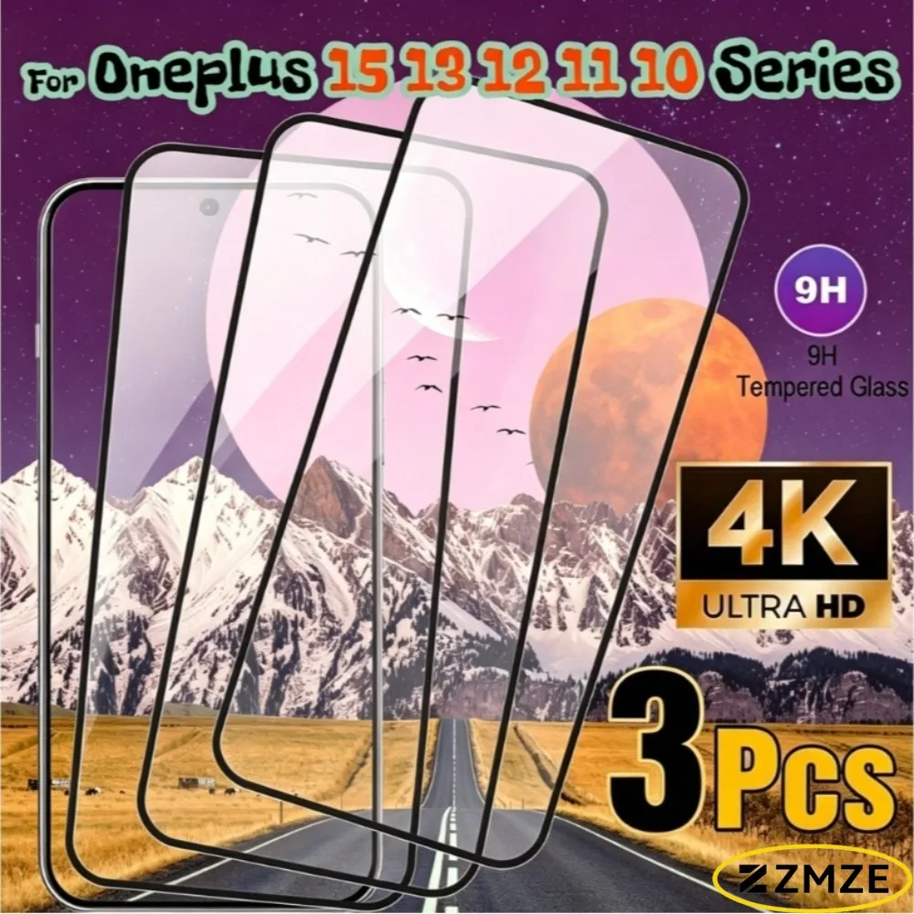 3 חבילות מגני מסך מבריקים ל-Oneplus 15 15R 15T 13 13R 13S 13T סרט זכוכית מחוסמת ל-Oneplus 12 12R 11 R 10 Pro 10R 10T