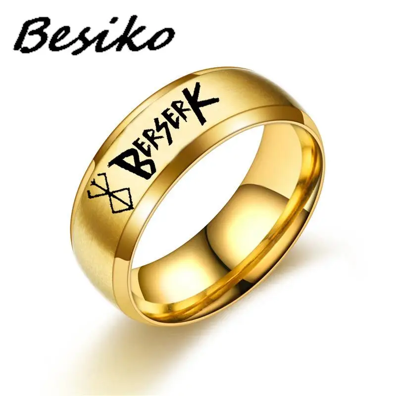 Besiko New Anime Peripheral Berserk Ring Commemorative Fashion Simple Cool Laser Stainless Steel Ring Men Women Jewelry 4 Color 5