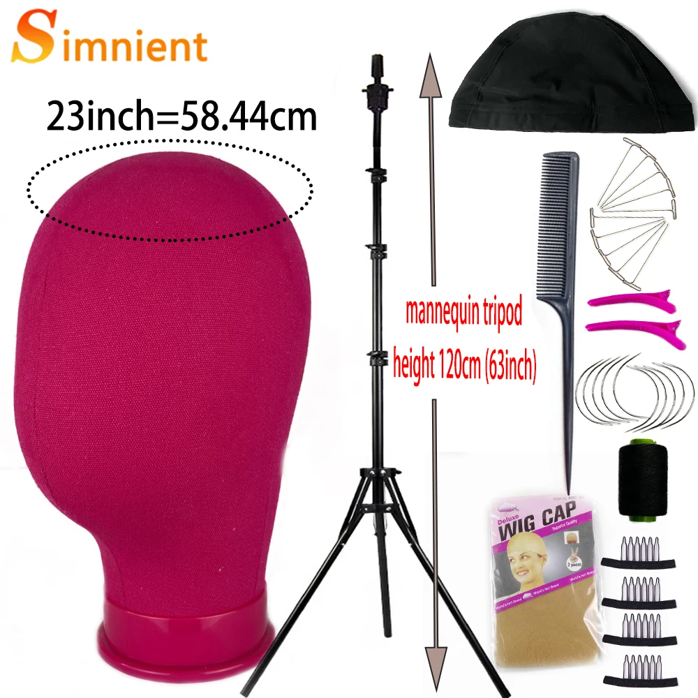 Wig Stand Tripod & Canvas Block Wig Head Adjustable Hairdresser