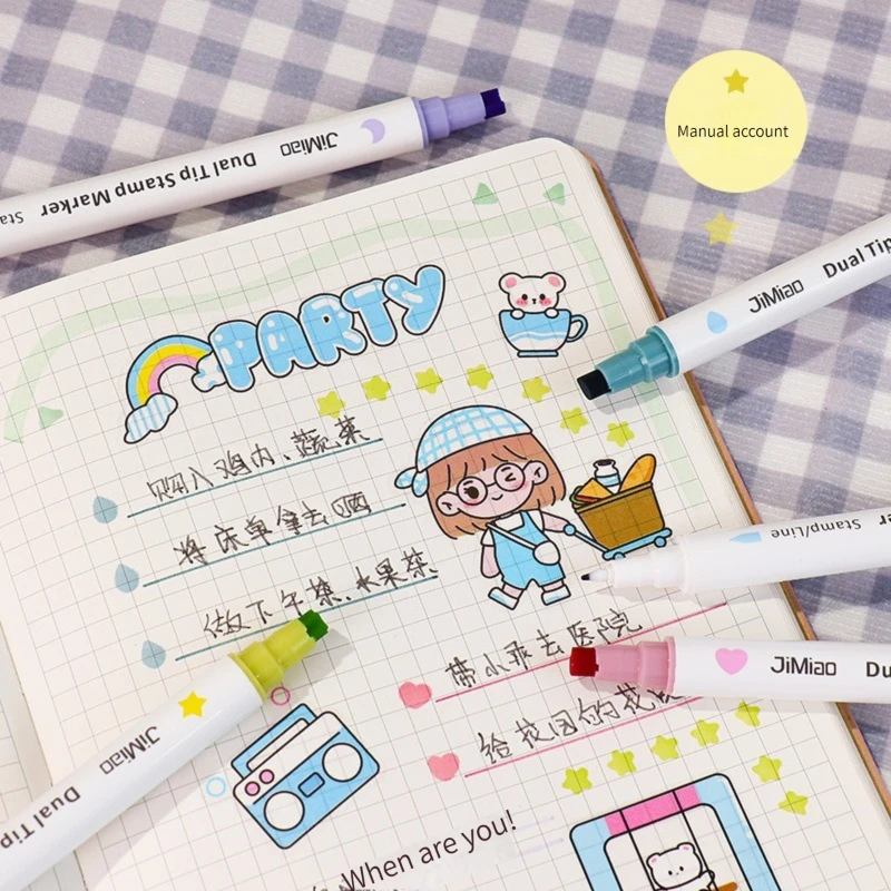 6colors Cute Stamp Marker Pens Creative Double Headed Pattern Marker Pen  Manual Account Stationery For Children School Supplies - Art Markers -  AliExpress