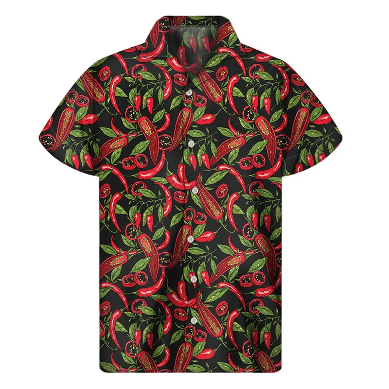 Casual Short Sleeved Shirt Hawaiian Shirt Short Sleeved Shirt Button Down Shirt Colorful Chili Pattern Shirt For Men 3D Print Pepper Hawaiian Shirts Summer Button Short Sleeve Tops Street Lapel Aloha Blouse