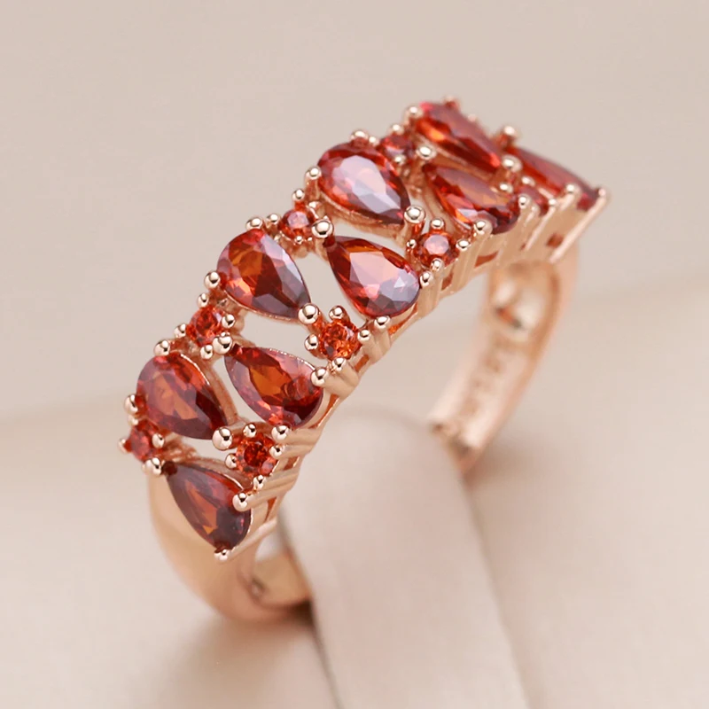 Kinel Hot Full Red Natural Zircone Pavimentato Anello Di Larghezza Per Le Donne Trend 585 Rose Gold Color Bride Wedding Fine Jewelry Crystal Gift