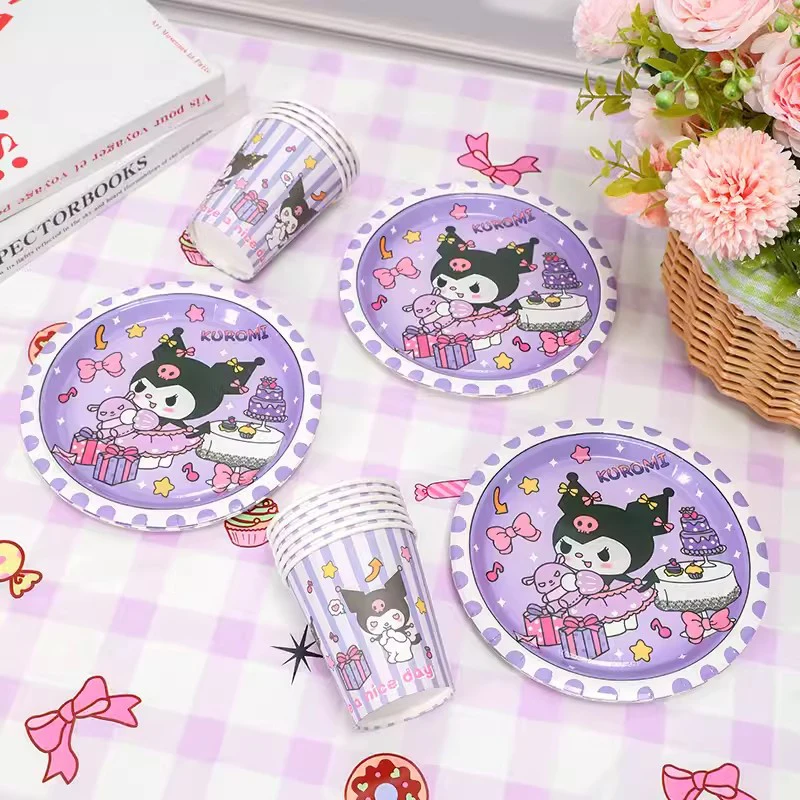 Kawaii Sanrio Kuromi KT cat birthday decoration scene layout disposable tableware tablecloth party atmosphere