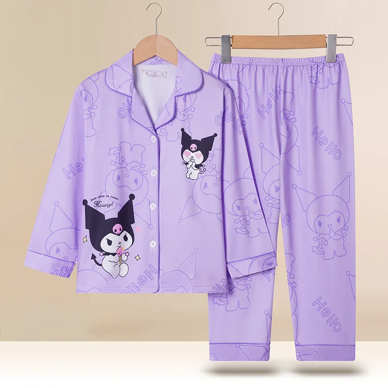 

Sanrioed Children Pajamas Kawaii Hello Kitty Animation Kuromi Cinnamoroll Pochacco Home Dress Long-Sleeved Trousers Girl Gift