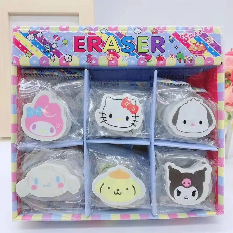 

30pcs Sanrio Anime Eraser Hello Kitty Melody Kuromi Cinnamoroll Pachacco Pencil Erasers Student Stationery School Supplies Prize