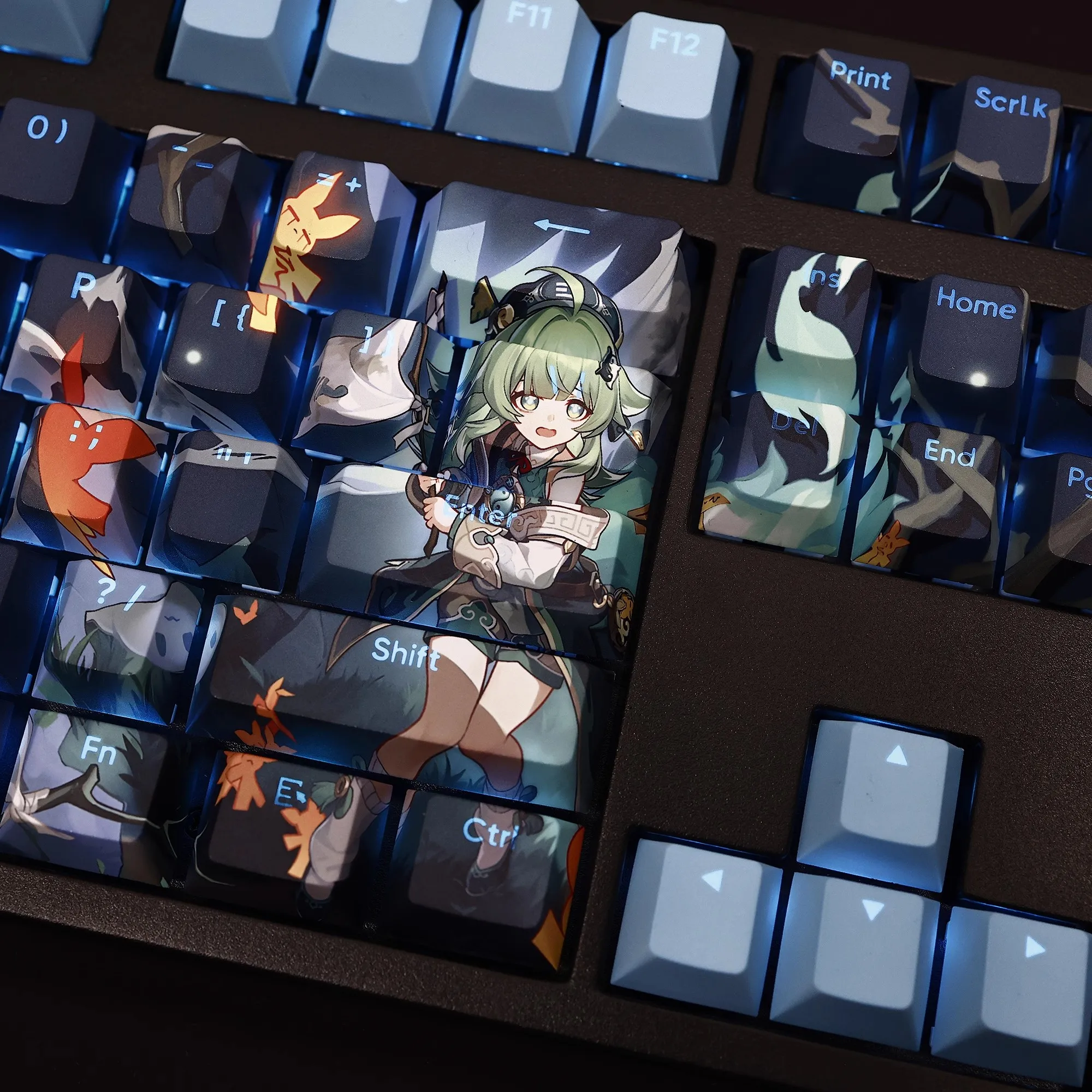 Tintura Pbt-subbed Jogo Anime Keycaps Grupo Huohuo Keycap Honkai Estrela Trilho Keycap Anime 61 87 104 108 - Imagem 2